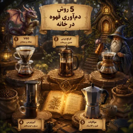5 روش دم‌آوری قهوه در خانه؛ از اسپرسو و قهوه ترک تا V60