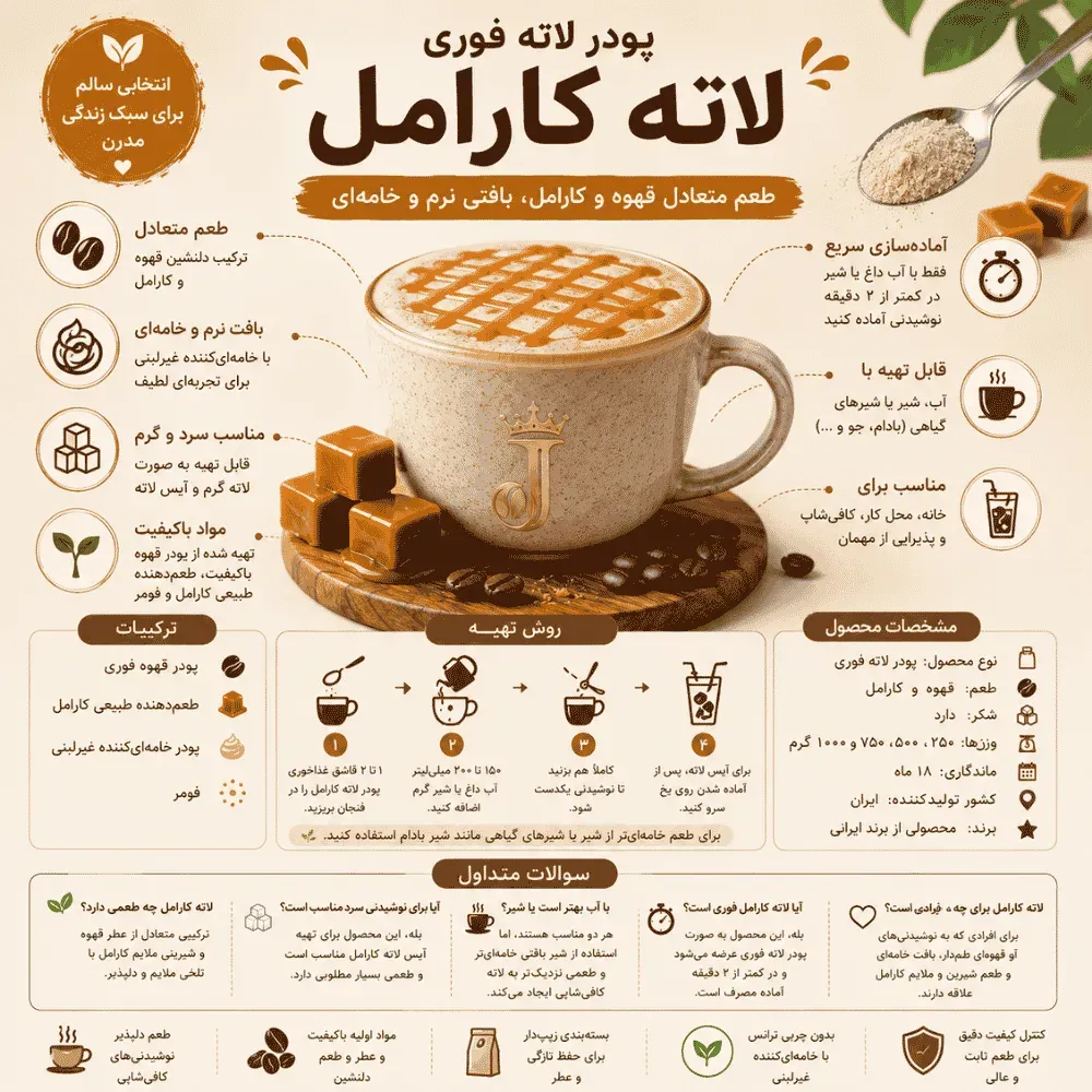 خرید پودر قهوه لاته کارامل نوشیدنی سرد و گرم فوری