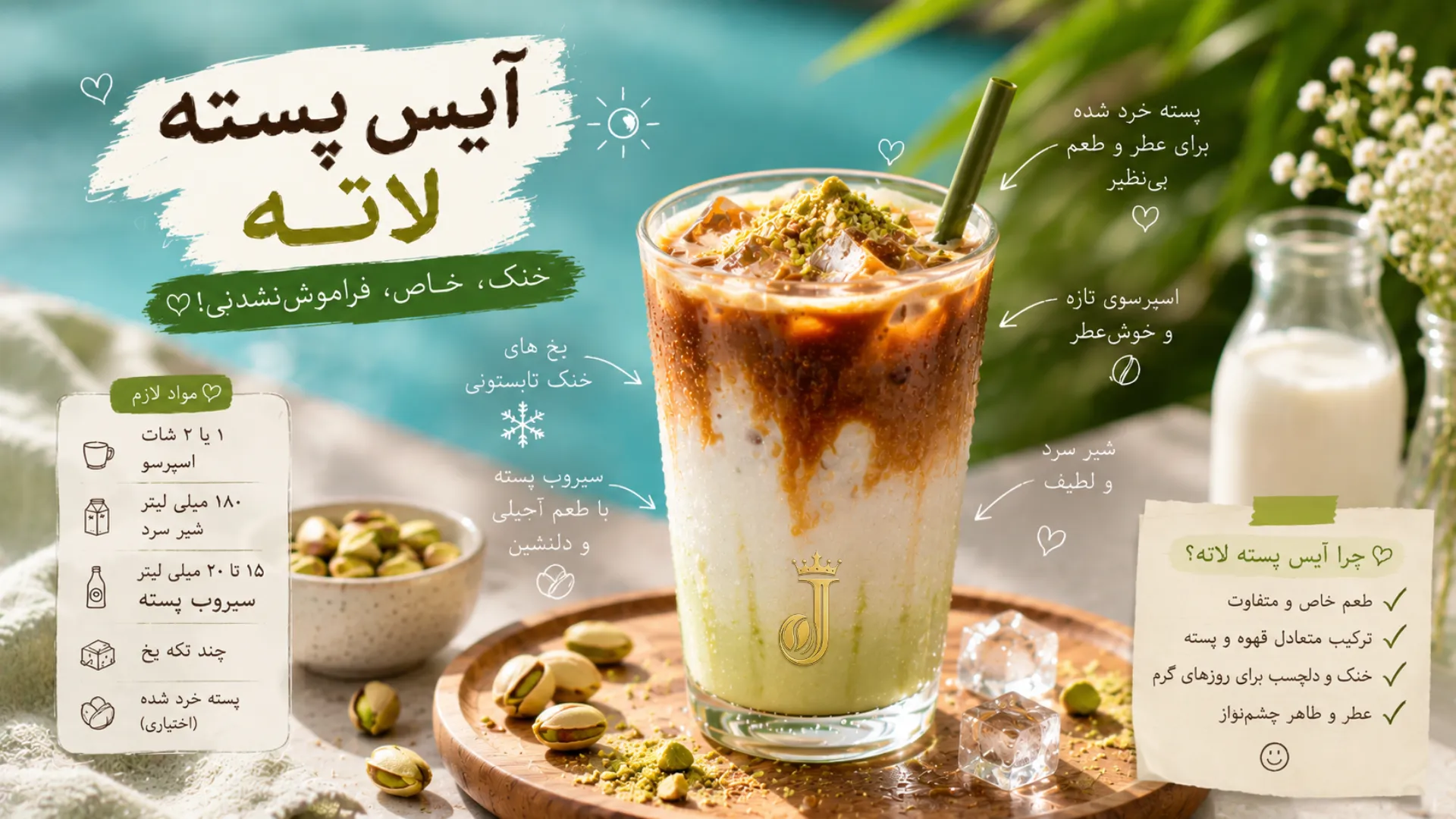 رسپی آیس لاته پسته